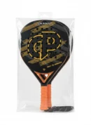 A retail-ready pack of two Carbo Padel CR 5300 rackets featuring a black carbon face with gold accents and orange grips